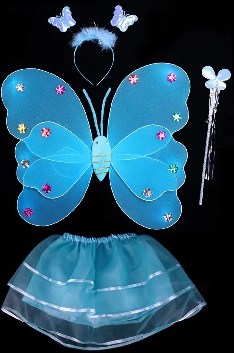 Tutu Blauw - Tutu Rokje - Tutu Pakje Meisjes - Tutu Met LED Verlichting - Ballet Pakje Meisjes - Ballet Rokje Blauw - Rokje Met Verlichting - Vlinder Pakje - Vlinder Kostuum - Halloween Rokje - Prinsessen Jurkje