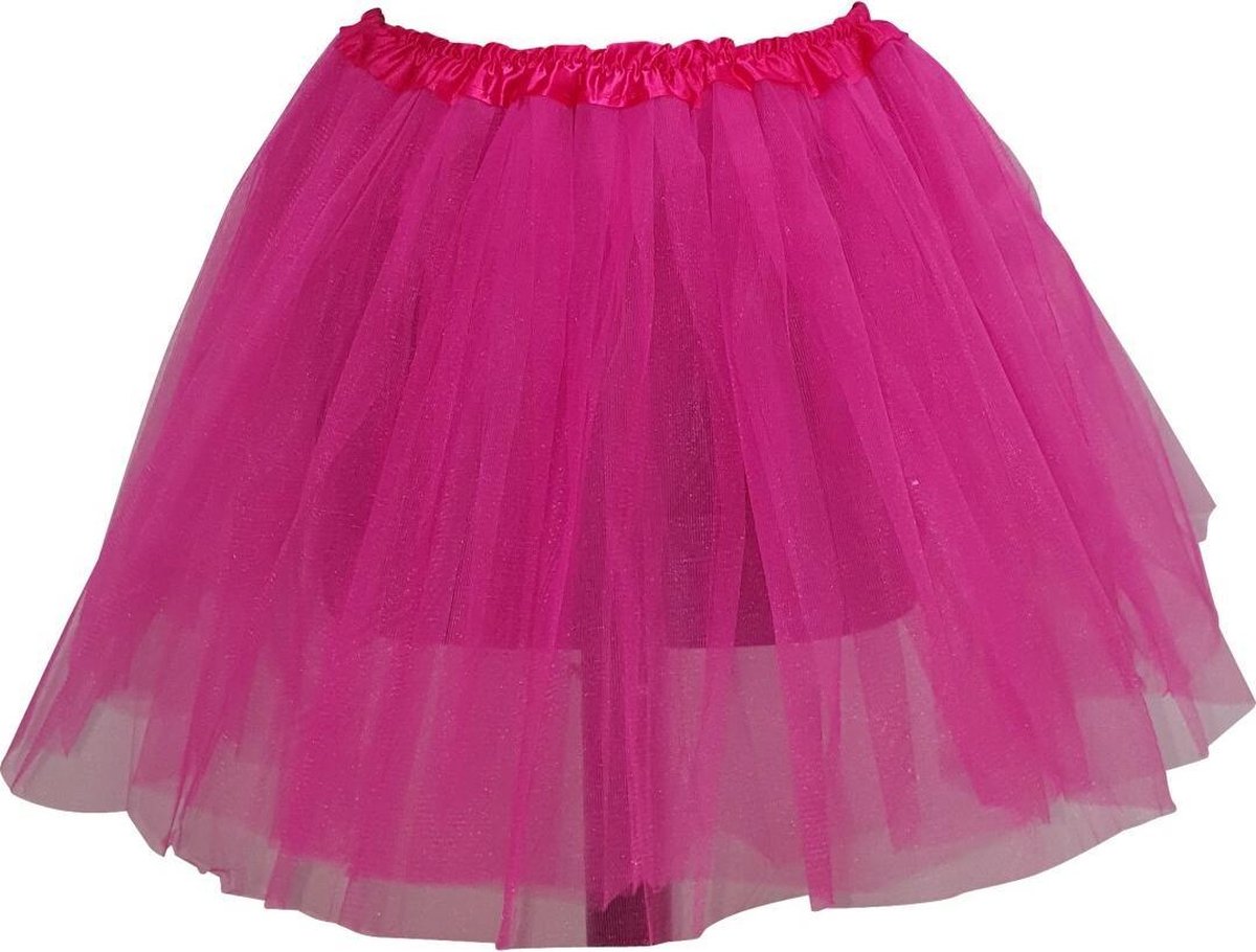 Tutu - Petticoat - Tule rokje - Fuchsia/ donker roze - 40 cm - 3 lagen tule - Ballet rokje - Maat 152 t/m 42