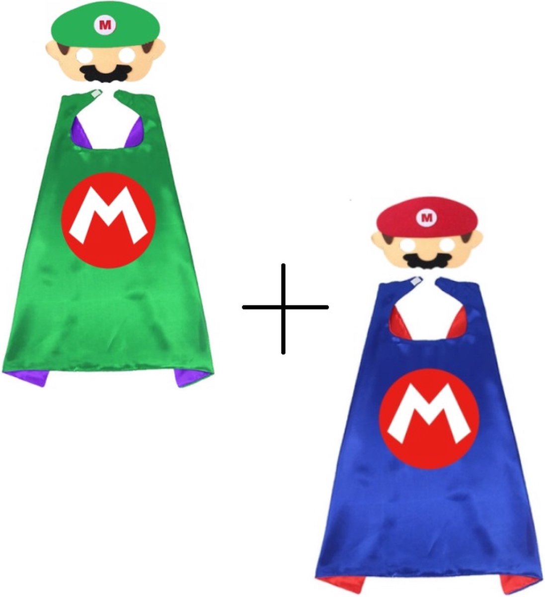 Verkleedkleding SET - Mario en Luigi - Mario - Luigi - Cape en masker - Super Mario - Luigi - Verkleedkleding - Kinderen - Carnaval - Mario Wonder