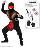 Widmann - Ninja & Samurai Kostuum - Vurige Draken Ninja Met Wapens Kind - Jongen - Rood, Zwart - Maat 140 - Carnavalskleding - Verkleedkleding