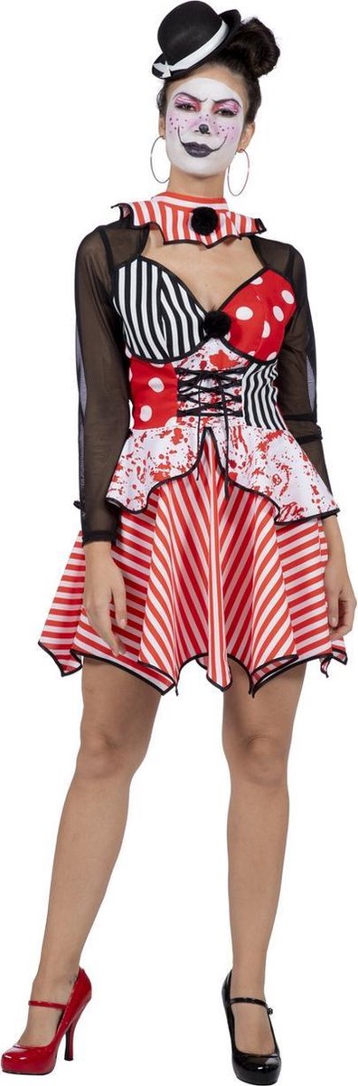 Wilbers & Wilbers - Clown & Nar Kostuum - Bloedspetter Halloween Griezel Clown - Vrouw - Rood - Maat 38 - Halloween - Verkleedkleding