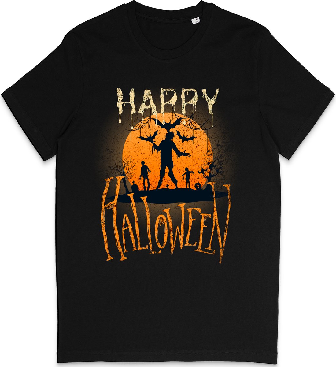 Zwart T Shirt Heren en Dames - Halloween Print - Maat XS