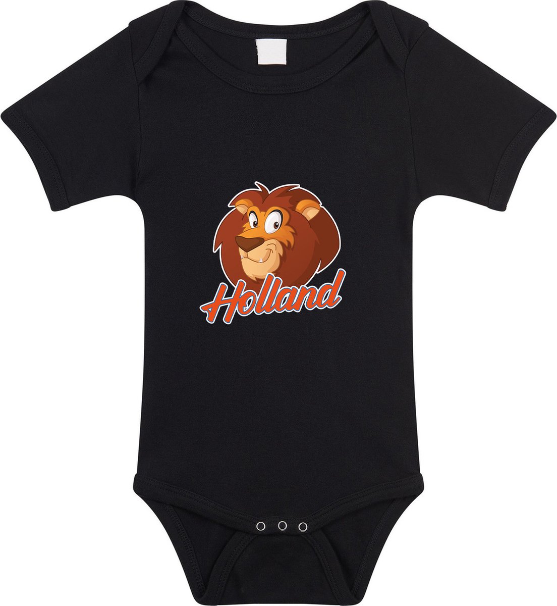 Zwart fan romper voor babys - Holland met cartoon leeuw - Nederland supporter - Koningsdag / EK / WK romper / outfit 56