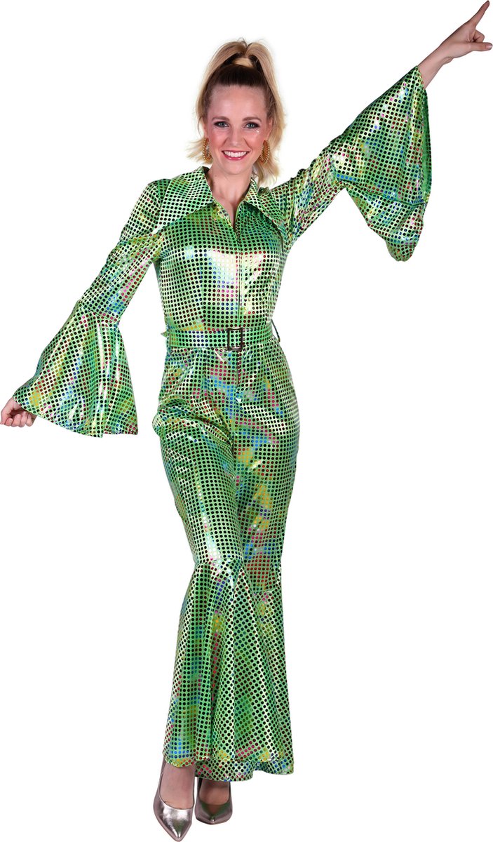 Catsuit Disco - Dames - Disco 80/90 - Hippie - Carnaval - Verkleedkleding - Groen - Maat XXL