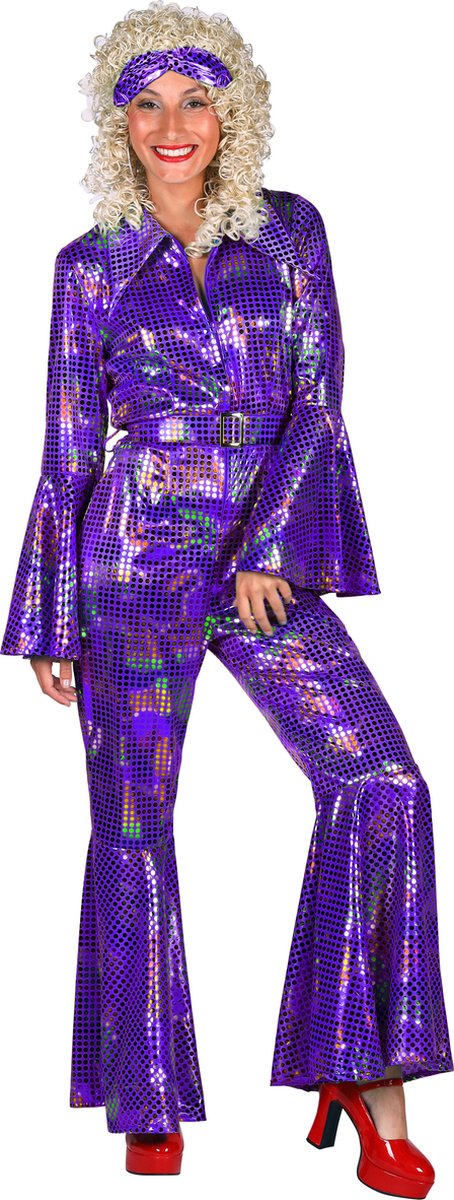 Catsuit Disco - Dames - Disco 80/90 - Hippie - Carnaval - Verkleedkleding - Paars - Maat L