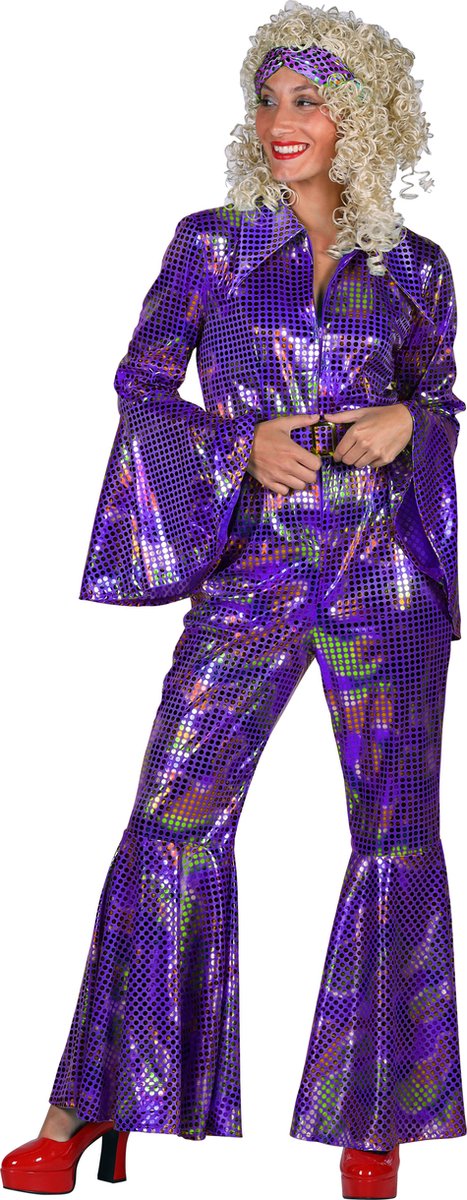 Catsuit Disco - Dames - Disco 80/90 - Hippie - Carnaval - Verkleedkleding - Paars - Maat XL