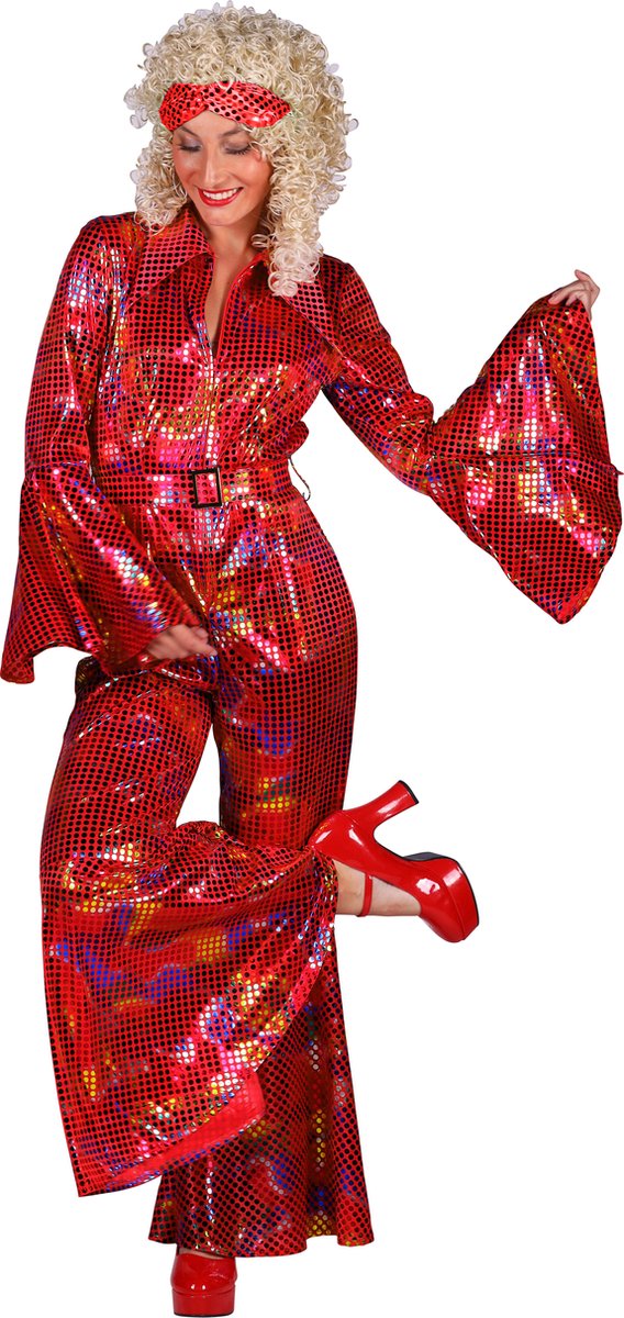 Catsuit Disco - Dames - Disco 80/90 - Hippie - Carnaval - Verkleedkleding - Rood - Maat L