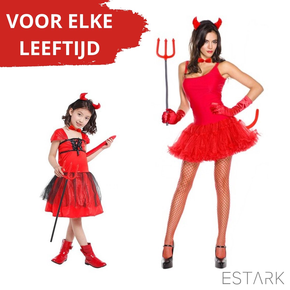 ESTARK® Duivel Kostuum - Voor De Duvel - Niet Eng - Demon - Meisje Jongen Volwassenen - Rood - Halloween - Verkleed kleding - Pak - Rood - Carnaval