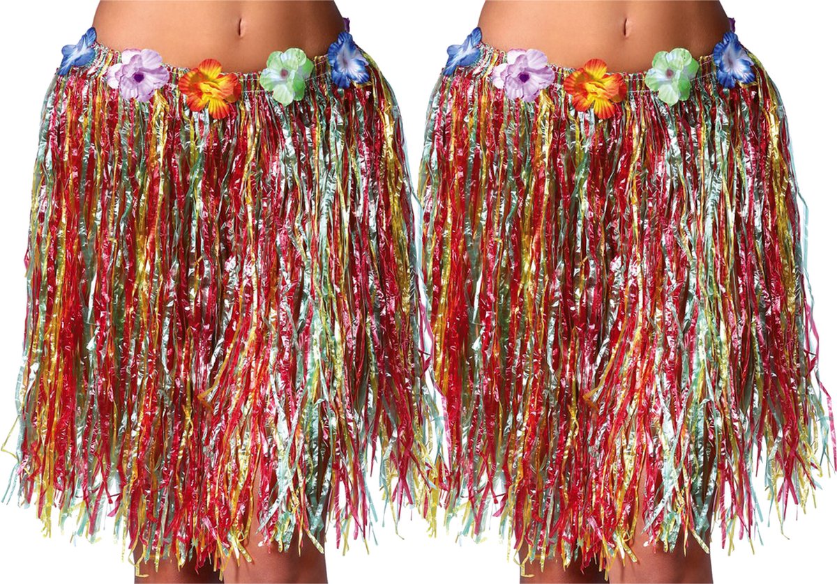 Fiestas Guirca Hawaii verkleed rokje - 2x - voor volwassenen - multicolour - 50 cm - hoela rok