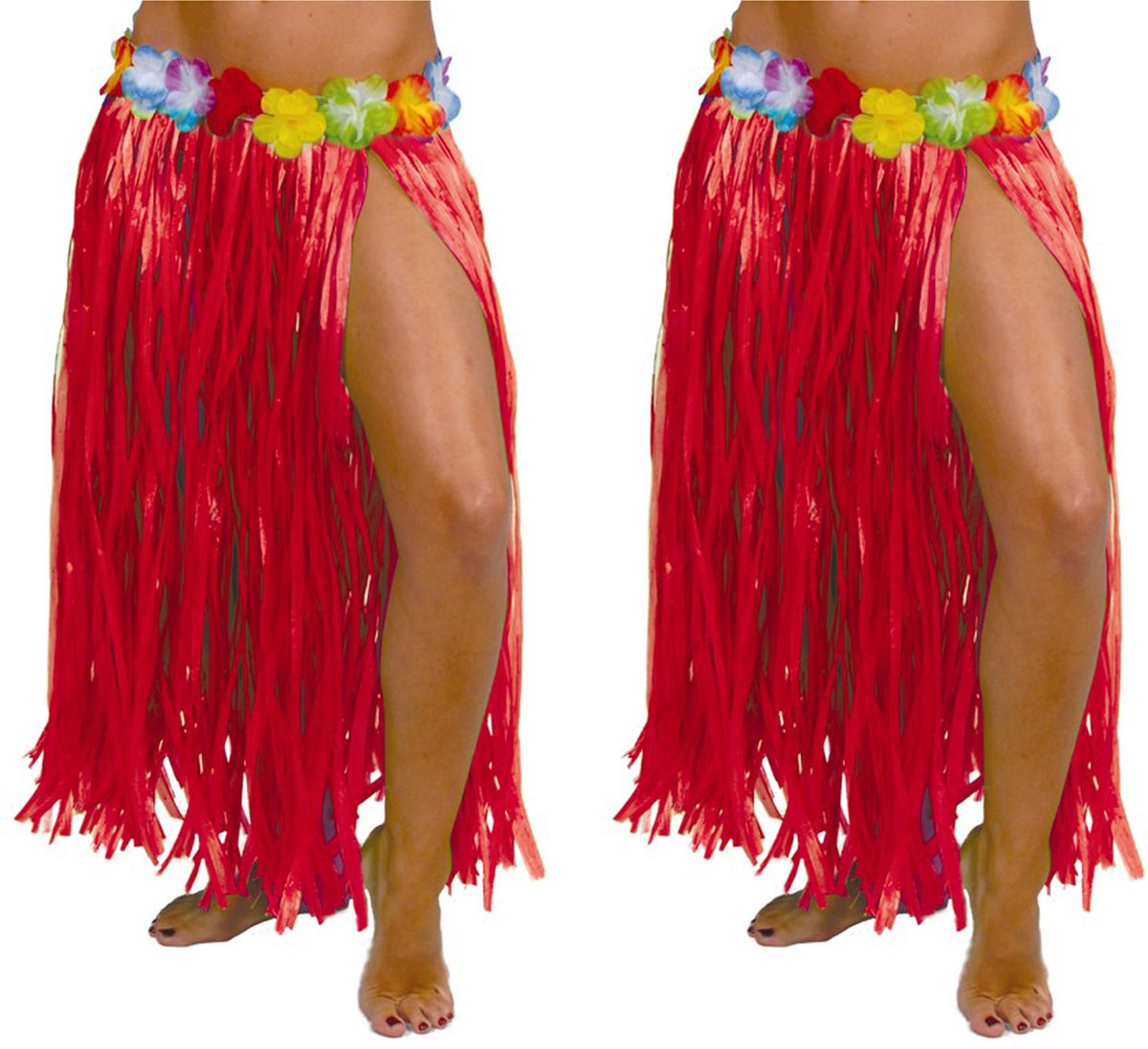 Fiestas Guirca Hawaii verkleed rokje - 2x - voor volwassenen - rood - 75 cm - hoela rok - tropisch