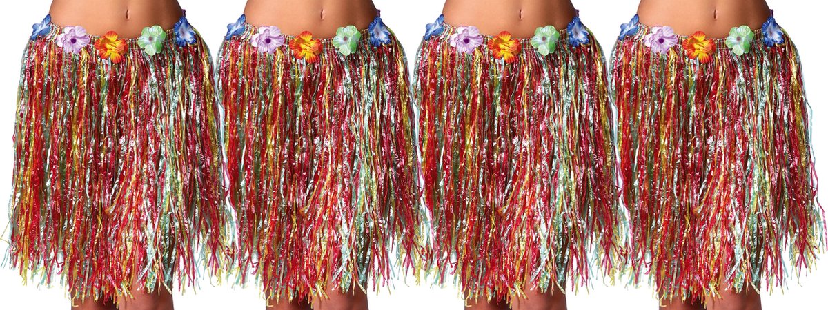 Fiestas Guirca Hawaii verkleed rokje - 4x - voor volwassenen - multicolour - 50 cm - hoela rok