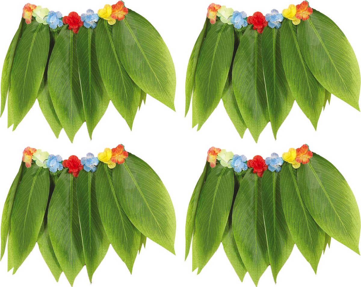 Fiestas Guirca Hawaii verkleed rokje met bladeren - 4x - volwassenen - groen - 38cm - hoela rok