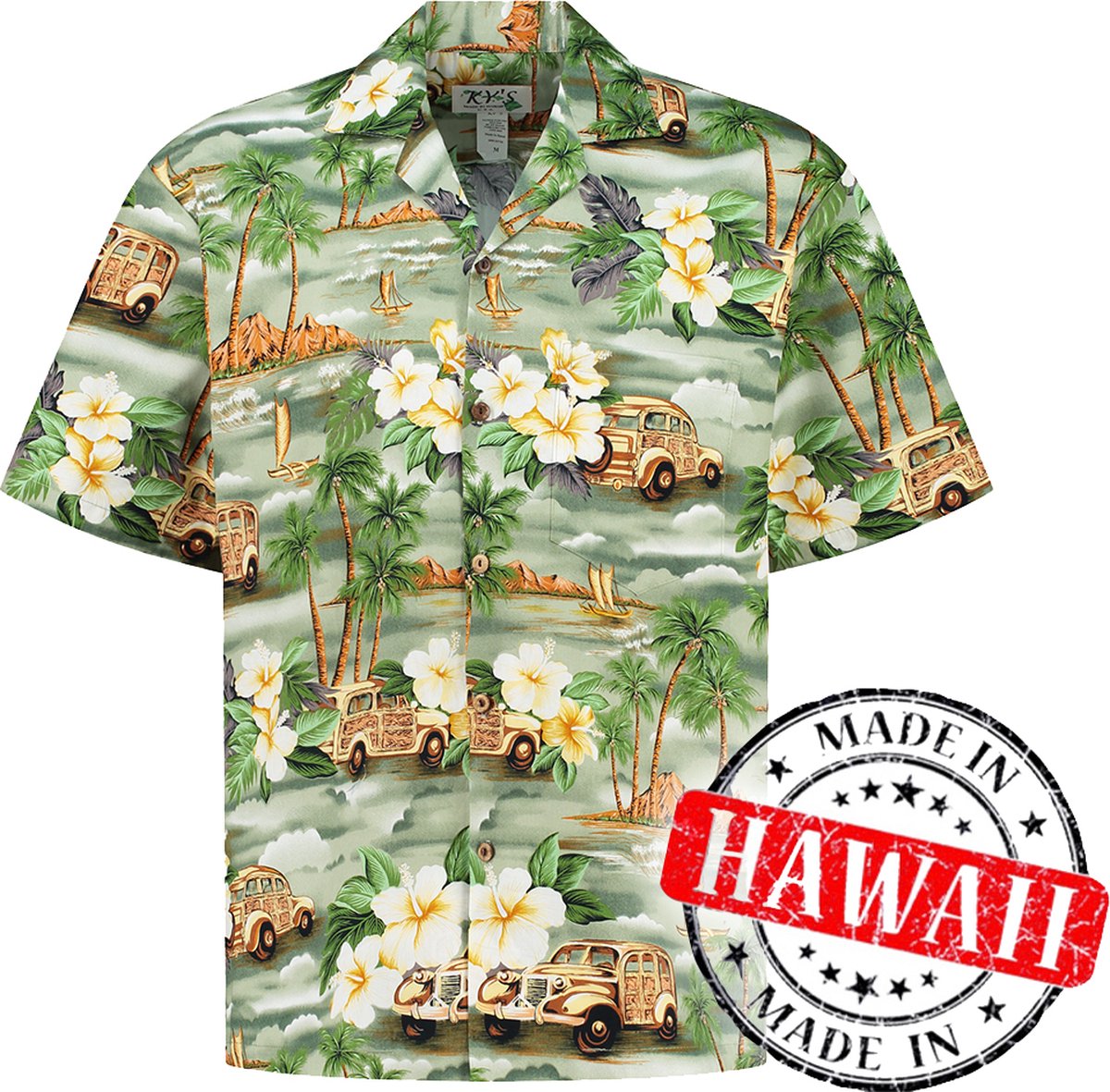 Hawaii Blouse Mannen - Shirt - Hemd - 100% Katoen - Overhemd Heren Korte Mouw - Made in Hawaii "Bloemen op Hawaii" Maat XXXL