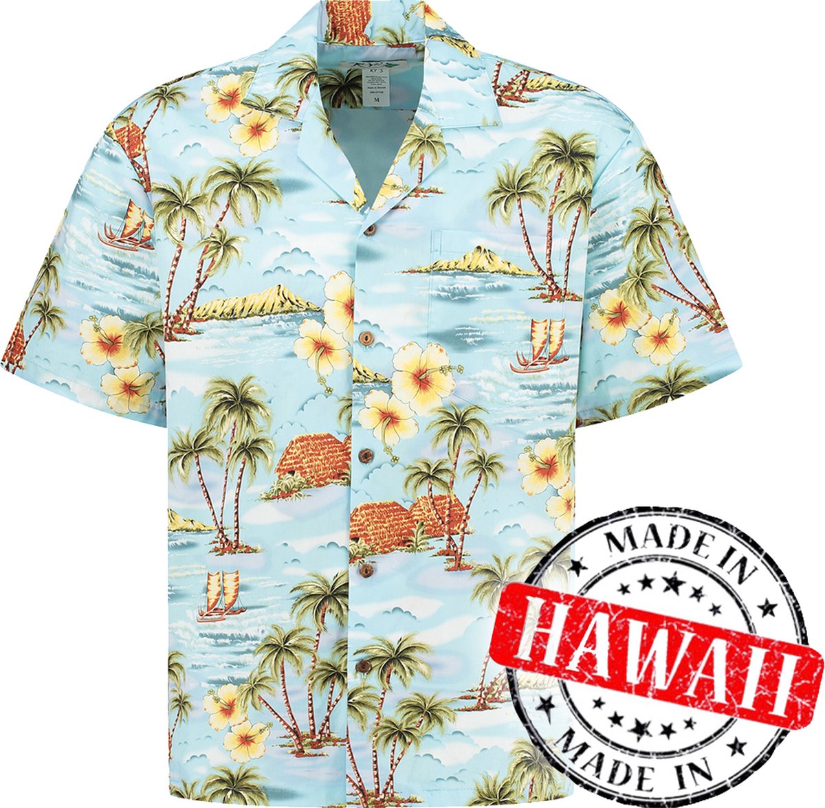 Hawaii Blouse Mannen - Shirt - Hemd - 100% Katoen - Overhemd Heren Korte Mouw - Made in Hawaii "Leven op Hawaii" Maat S