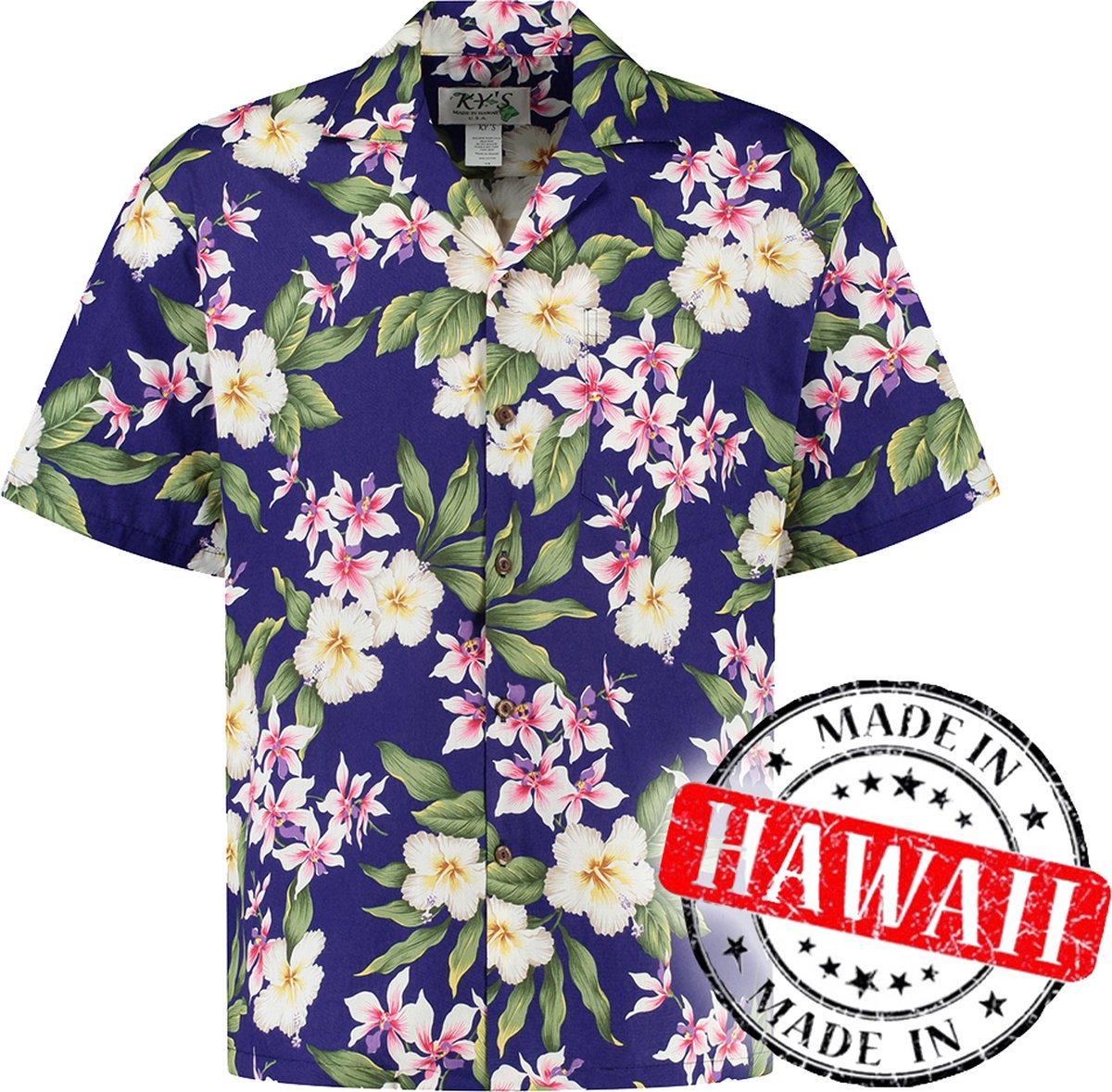 Hawaii Blouse Mannen - Shirt - Hemd - 100% Katoen - Overhemd Heren Korte Mouw - Made in Hawaii "Tropisch Paars" Maat L