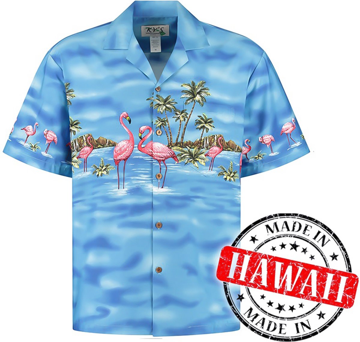 Hawaii Blouse Mannen - Shirt - Hemd "Flamingo in het Water" - 100% Katoen - Aloha Shirt - Heren - Made in Hawaii Maat XXXL