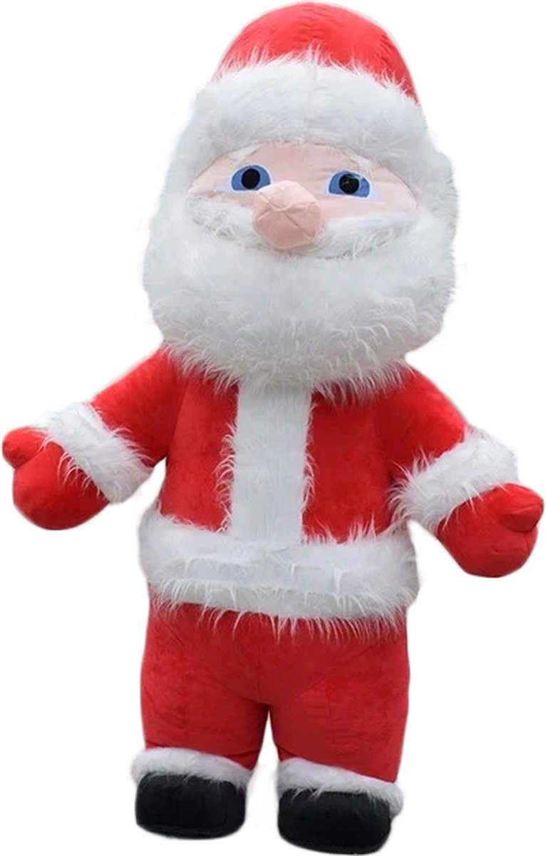 KIMU® Groot Opblaas Kostuum Kerstman - 2.6m Opblaasbaar Pak Rood Wit - Kerstpak Mascotte Opblaaspak - Opblaasbare Kerst Kerstmis Volwassenen Festival