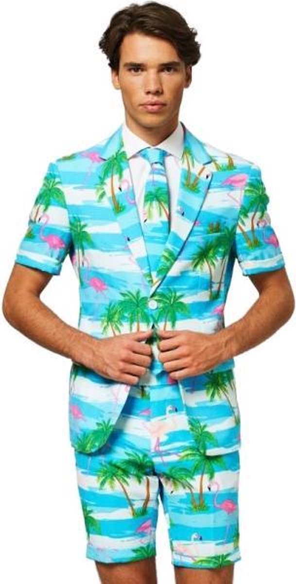 OppoSuits | Flaminguy | Mannen Carnaval Kostuum | Blauw | Zomer | Maat 52