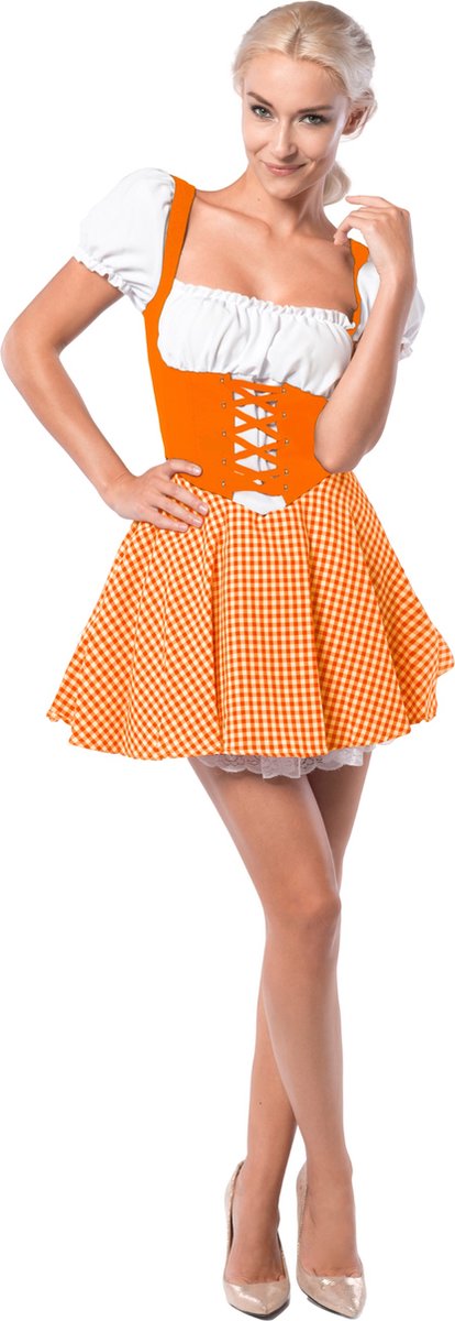 Partychimp Oranje jurkje Eva voor bij EK WK Koningsdag Verkleedkleren Volwassenen Oranje Verkleedkleding Carnavalskleding Dames Oktoberfest Dames Oktoberfestkleding Dames Carnaval Kostuum Dames Verkleedkleren Volwassenen - Polyester - Oranje - L/40