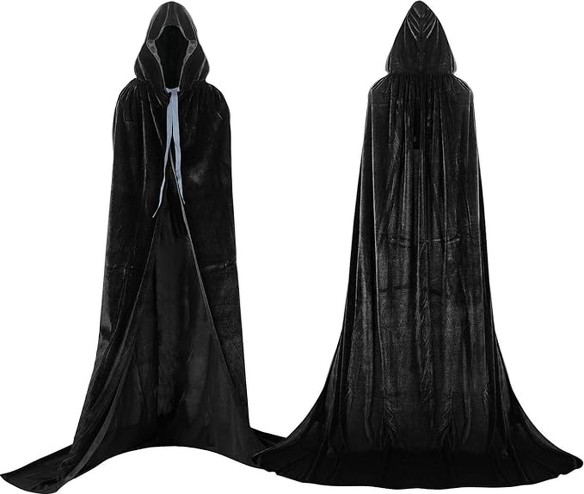 Proumhang Lange fluwelen cape met capuchon Unisex volwassen kostuum Halloween Maat (M)