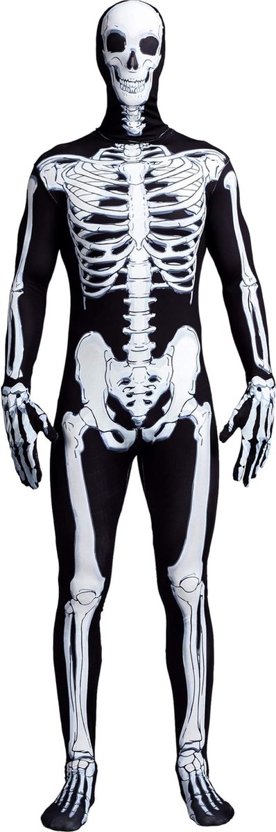 Spooktacular Creations Skelet Kostuum, Bone Bodysuit Halloween Kostuums 2e Huid voor Mannen met Skelet Hood Masker(Maat L)