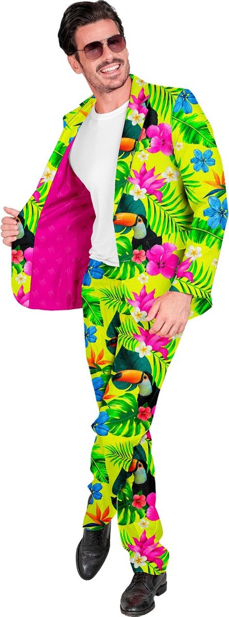 Widmann - Hawaii & Carribean & Tropisch Kostuum - Paradijs Tropicana - Man - Geel, Groen - Large - Carnavalskleding - Verkleedkleding