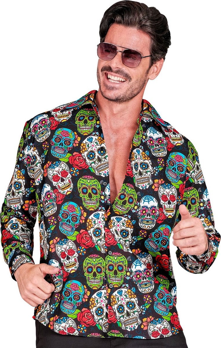 Widmann - Spaans & Mexicaans Kostuum - Dag Van De Doden Miguel Overhemd Man - Multicolor - Large / XL - Carnavalskleding - Verkleedkleding
