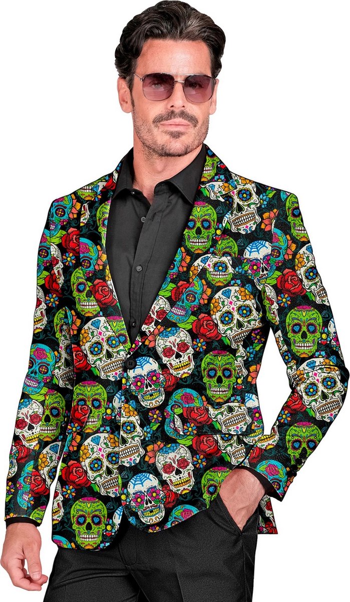 Widmann - Spaans & Mexicaans Kostuum - Flower Skulls Colbert Man - Multicolor - Large - Carnavalskleding - Verkleedkleding