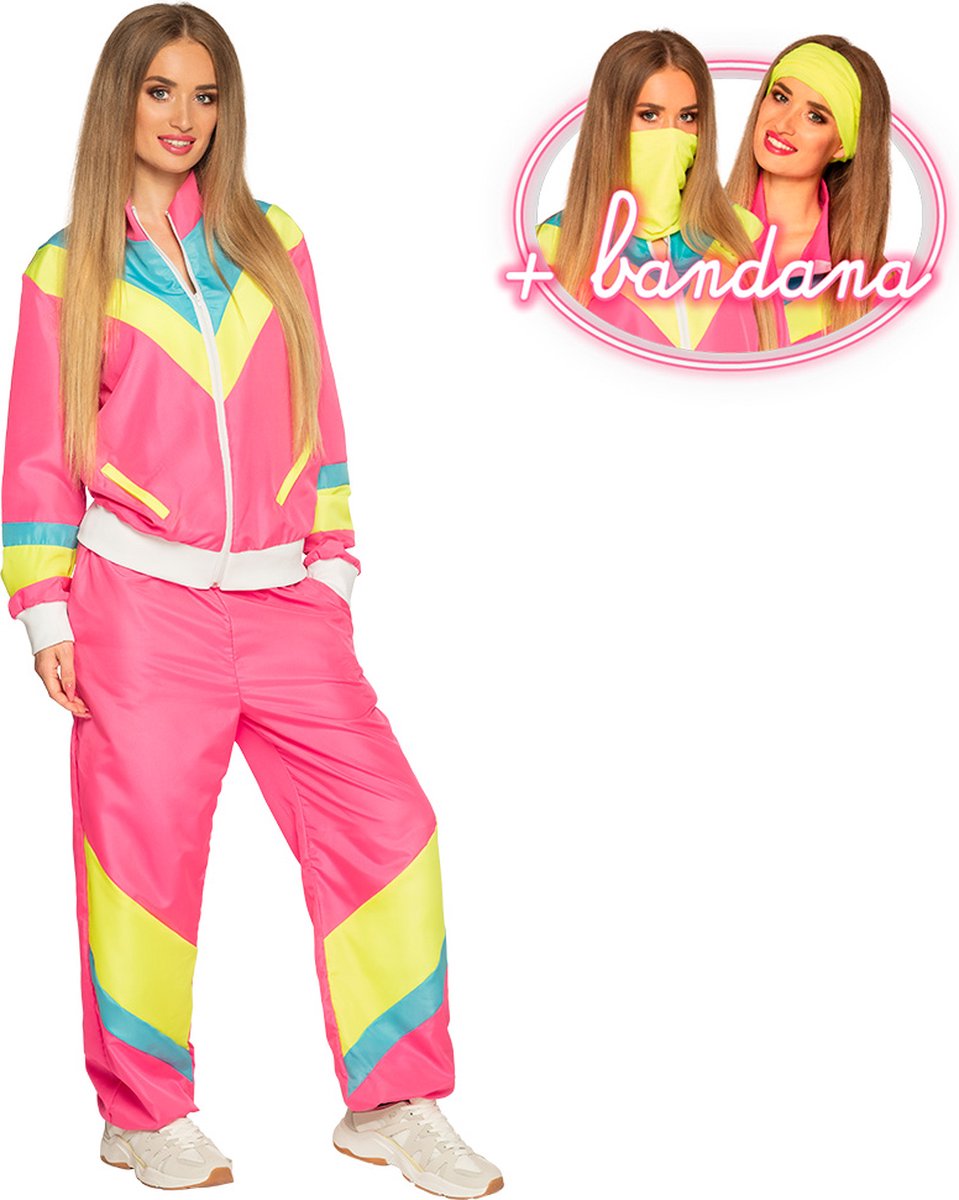 Boland - Trainingspak Retro babe neon roze (L) - Volwassenen - - 80's & 90's - Disco