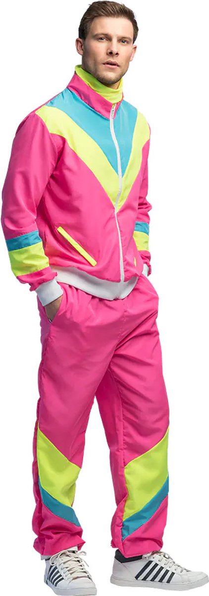 Boland - Trainingspak Retro dude neonroze (XXL) - Volwassenen - Hippie - 80's & 90's - Disco