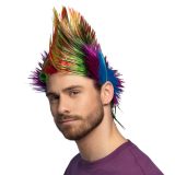 Boland Verkleedpruik voor heren - multi kleuren - Punker/muzikant - Carnaval - haar met hanekam