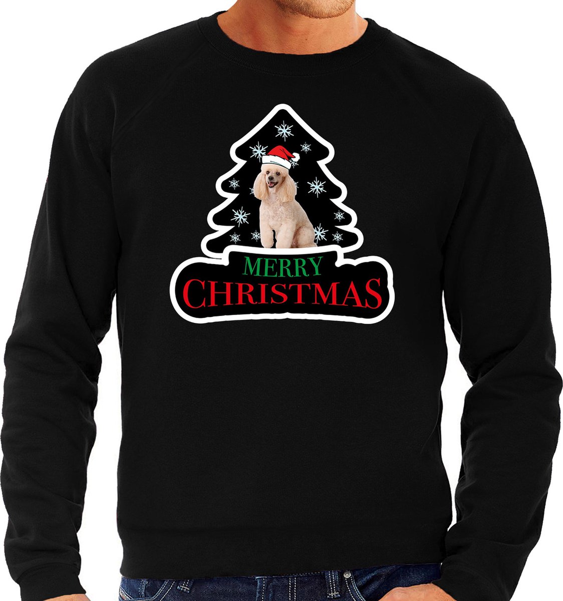 Dieren kersttrui poedel zwart heren - Foute honden kerstsweater - Kerst outfit dieren liefhebber L