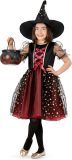 Funny Fashion - Heks & Spider Lady & Voodoo & Duistere Religie Kostuum - Eternity Heks Van De Sterren - Meisje - Rood, Zwart - Maat 164 - Carnavalskleding - Verkleedkleding