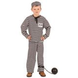 Gestreept gevangene/boef kostuum - voor kinderen - zwart/wit - 3 delig - boeven verkleedkleding 140 -