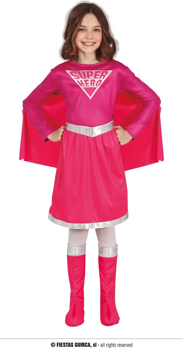 Guirca - Superwoman & Supergirl Kostuum - Superheldin Mega Roze Redder In Nood - Meisje - Roze - 10 - 12 jaar - Carnavalskleding - Verkleedkleding