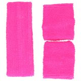 Guirca verkleed accessoire zweetbandjes set - neon roze - jaren 80/90 thema feestje -