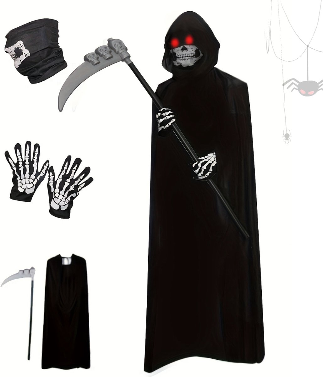 Halloween Kostuum - Halloween Outfit - Volwassenen - Magere Hein - Grim Reaper - Dood - Costume - Carnaval - Carnavalskleding - Dames & Heren