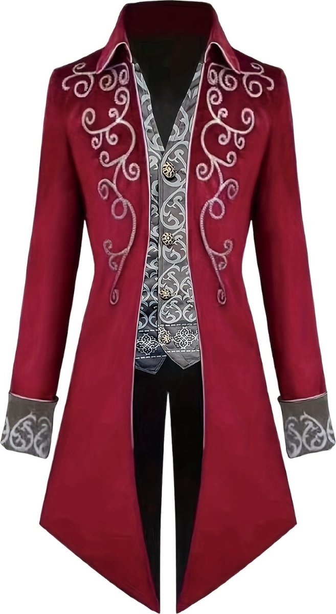 Halloween Kostuum - Halloween Outfit - Volwassenen - Piraat - Jas - Steampunk - Rood - Maat M - Costume - Carnaval - Carnavalskleding - Dames & Heren