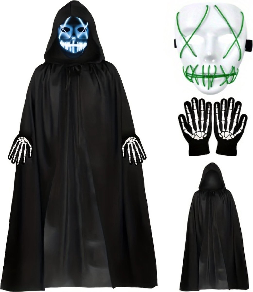 Halloween Kostuum - Halloween Outfit - Volwassenen - Schedel - Mantel - Set - Costume - Groen - Carnaval - Carnavalskleding - Dames & Heren