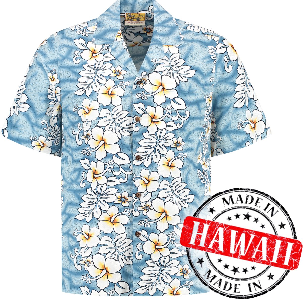 Hawaii Blouse Mannen - Shirt - Hemd "Oceaan Oase" - 100% Katoen - Aloha Shirt - Heren - Made in Hawaii Maat M