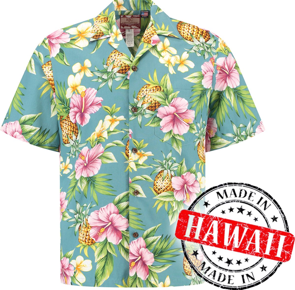 Hawaii Blouse Mannen - Shirt - Hemd "Pineapple Paradise" - 100% Katoen - Aloha Shirt - Heren - Made in Hawaii Maat XL