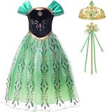 Het Betere Merk - Prinsessenjurk meisje - Anna verkleedjurk - Prinsessen speelgoed - maat 110/116 - Verkleedkleren Meisje- Tiara - Kroon - Toverstaf prinses - Verjaardag meisje - Carnavalskleren meisje - Kleed