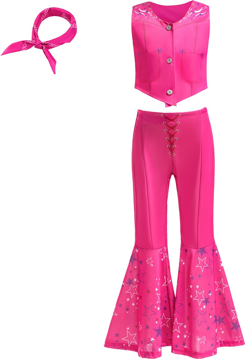 Joya Kids® Verkleedpak set als Barbie | Roze outfit voor kinderen | Verkleed kleding Meisje | Halloween kostuum | Barbie thema | Carnaval kleding | Barbie kostuum 3 delig | Maat 120