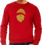 Kerstman hoofd Kerst trui - rood met gouden glitter bedrukking - heren - Kerst sweaters / Kerst outfit S