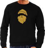 Kerstman hoofd Kerst trui - zwart met gouden glitter bedrukking - heren - Kerst sweaters / Kerst outfit S