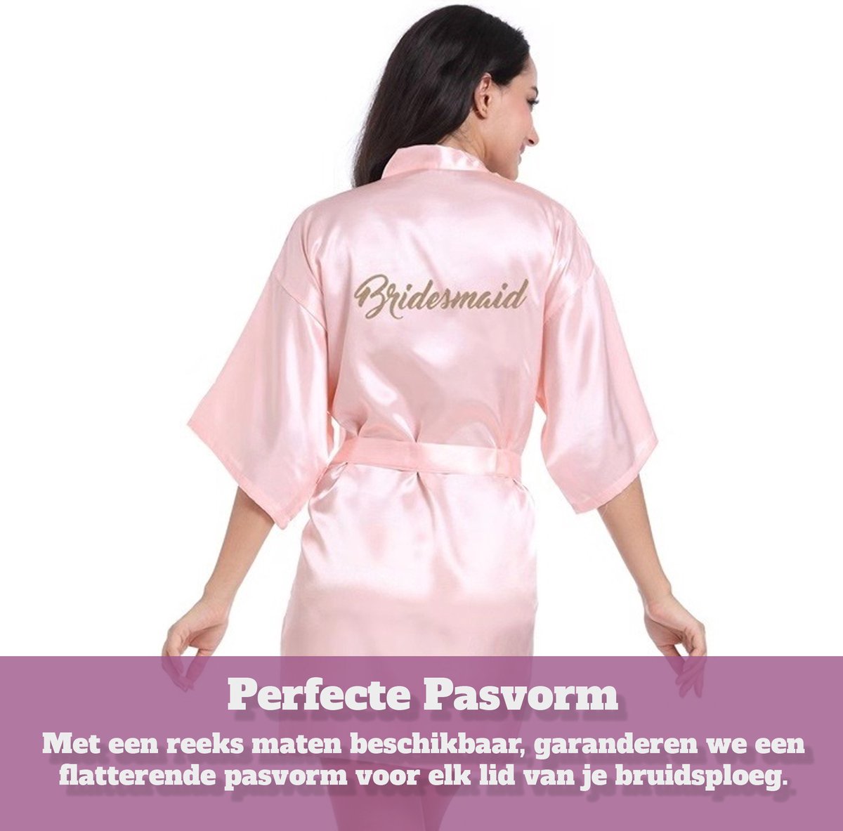 Kimono Bridesmaid, Bruiloft decoratie bedankjes , Badjas Bridesmaid Borduurwerk, 100% polyester satijn, Kimono Opdruk, Trouwen, Roze, L-XL