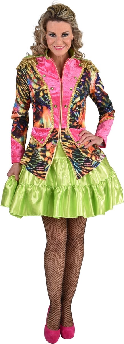 Magic By Freddy's - Circus Kostuum - Jas Neon Disco Tijger Vrouw - Roze - XXL - Carnavalskleding - Verkleedkleding