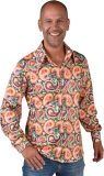 Magic By Freddy's - Hippie Kostuum - Jersey Paisley Overhemd Jaren 70 Man - Oranje - Small / Medium - Carnavalskleding - Verkleedkleding