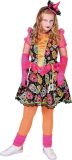 Magic By Freddy's - Spaans & Mexicaans Kostuum - Dia De Los Muertos Met Grijnzende Schedels - Meisje - Multicolor - Maat 128 - Halloween - Verkleedkleding