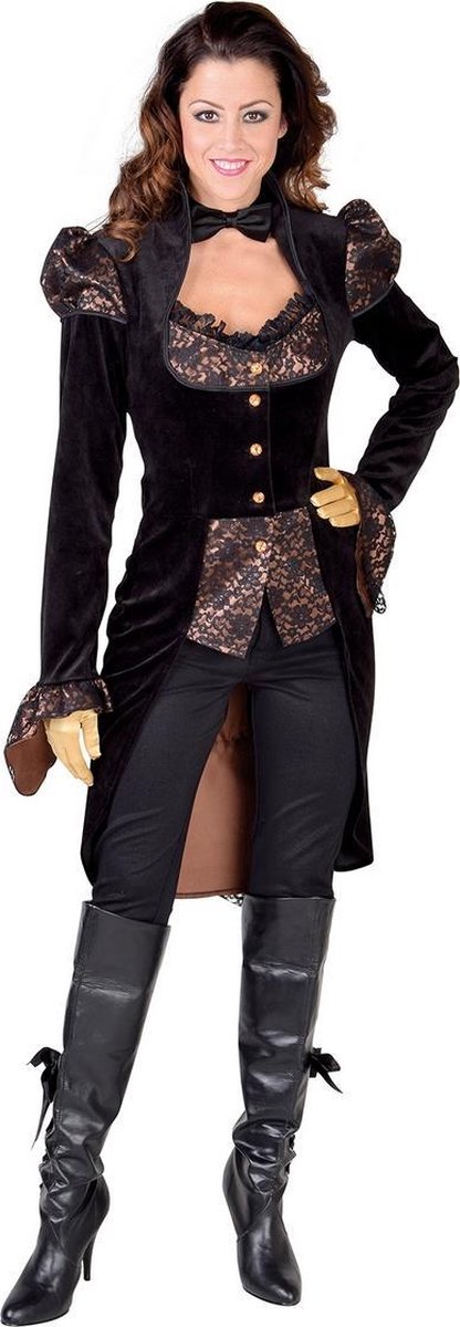 Magic By Freddy's - Steampunk Kostuum - Steampunk Jas Versierd Met Kant - Vrouw - Zwart - XXL - Halloween - Verkleedkleding